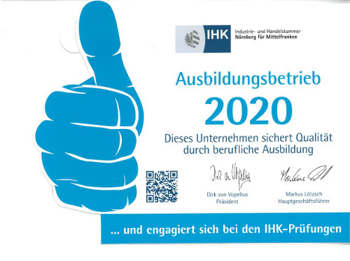 Gütesiegel der IHK: "Ausbildungsbetrieb 2020" Gütesiegel der IHK: "Ausbildungsbetrieb 2020"-1
